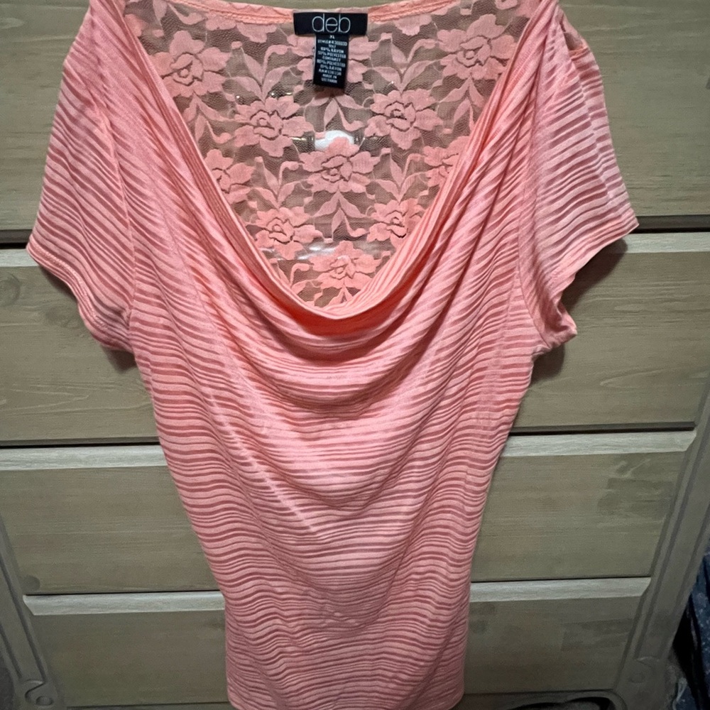 Deb Peach Lace Accent Women's Blouse